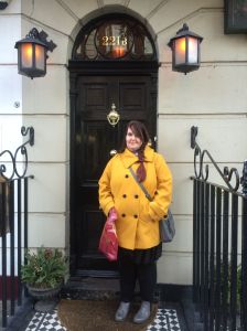 In front of Sherlock's door with my Harry Potter bag - does that scream NERD or what?